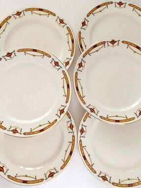 Sampson Bridgwood 1933 Surrey Wide Rim Plates 9 Inch Art Deco Set of 6